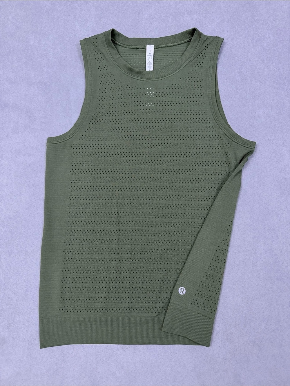 Lululemon Breeze By Muscle Tank Top Olive Green Perforated
